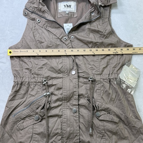 YMI Utility Hooded Anorak Vest Cinder Brown Zip Drawstring NWT Size XL/EG - Picture 2 of 9